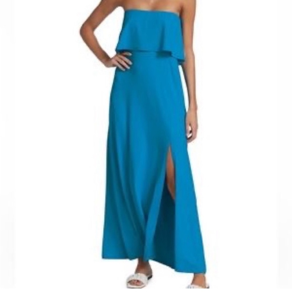 Susana Monaco Strapless Overlay Slit Dress Sea NWT XS